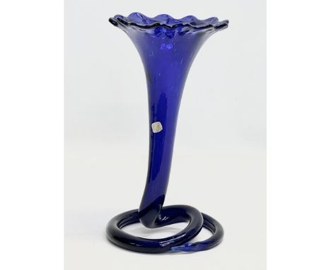 A vintage Mexican art glass cobalt blue ‘Snake’ vase. 13x24cm 