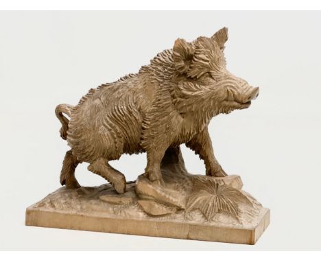 Ed. R. Blatter. A fine quality Late 19th Century Swiss Black Forest, carved limewood boar. Circa 1870-1890. Sculpted by Ed. R