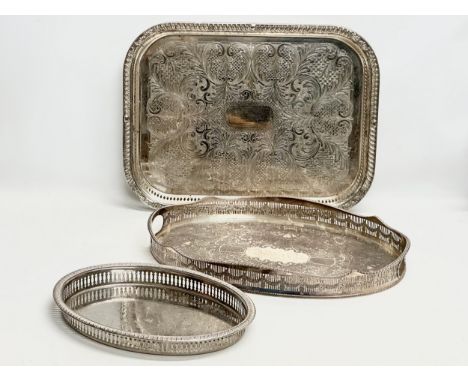 3 vintage silver plated trays. 47x36cm. 46x30cm. 33x25cm. 