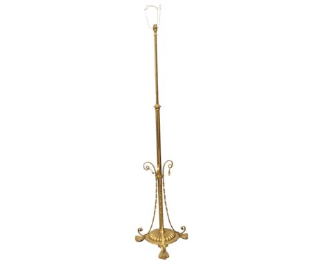 A large Early 20th Century brass telescopic standard lamp. 162cm. Extended 200cm(1) 