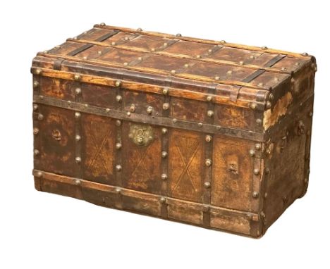 A good quality Mid 19th Century Louis Vuitton style leather bound trunk. 82x49x52cm 