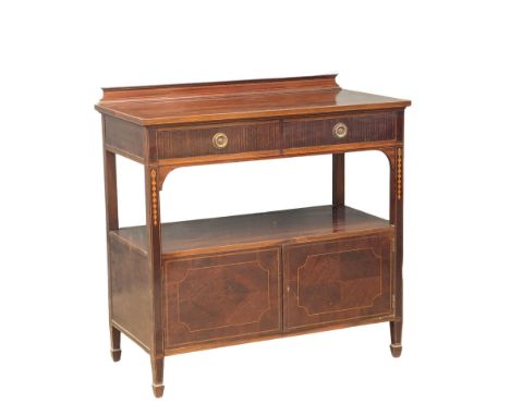 A Late 19th Century Sheraton Revival inlaid mahogany two tiered buffet table / serving table. Circa 1890s. 111x57.5x112cm. 1 