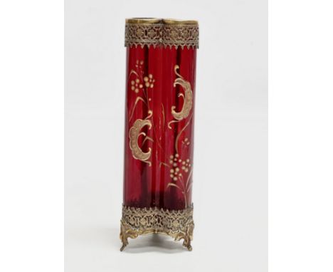 A 19th Century Baccarat brass mounted ruby glass vase. 15.5cm 