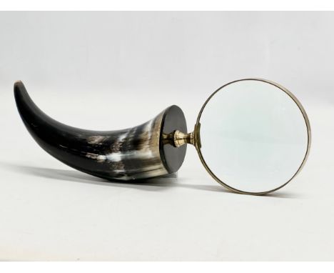 A vintage horn handled magnifying glass. 30cm 