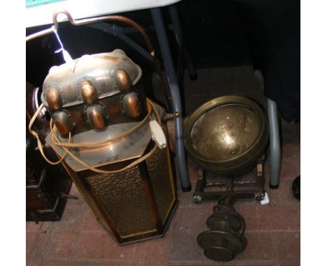 A 50cm vintage brass ship's lamp, together with a 70cm high converted lamp 