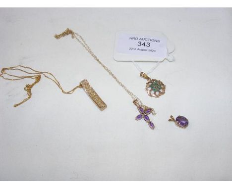 A 9ct gold amethyst pendant on chain, etc. 
