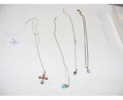 A 9ct gold pendant on chain, together with others 