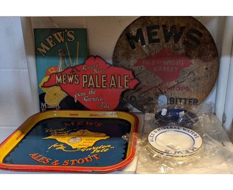 A pair of vintage Mew's 'Good Beer from the Garden Isle' enamel trays, together with assorted Mew, Langton & Co Isle of Wight