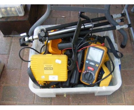 A box of electric testing tools, tripod etc. CONDITION REPORT We have attached a number of additional images to showcase the 