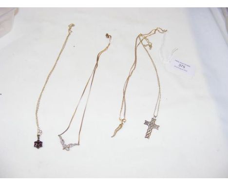 A 9ct gold pendant on chain, together with others 