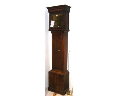 An eight day oak cased Grandfather clock by Batt of Petersfield, having 30cm square brass dial