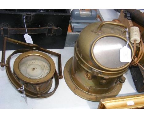 An antique gimballed compass and one other 