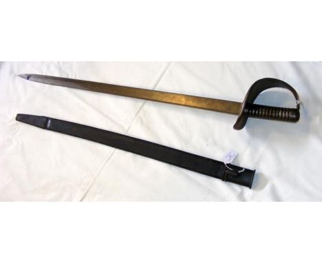 An early antique military sword with metal hand guard and leather scabbard - 86cms long CONDITION REPORT We have attached a n