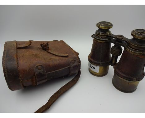 VINTAGE BRASS BINOCULARS IN LEATHER CASE