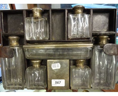 SET OF VINTAGE GLASS DECANTERS / BOTTLES SOME WITH HALLMARKED SILVER TOPS