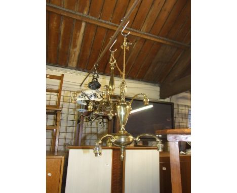 VINTAGE 5 &amp; 3 BRANCH BRASS CEILING LIGHTS &amp; 2 PAIRS BRASS WALL LIGHTS