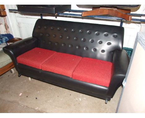 RETRO VINYL 1960s 70s 3 SEATER SOFA , ARMCHAIR & SWIVEL ARMCHAIR REUPHOLSTERY PROJECTTHIS LOT IS SOLD AS A FILM PROP / DISPLA