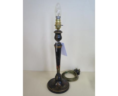 A chinoiserie style lacquered  table lamp, working - 41cm tall 