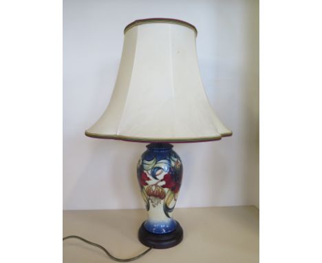A Moorcroft Anna Lily pattern lamp base, overall height including shade 60cm - some light wear otherwise in good condition 