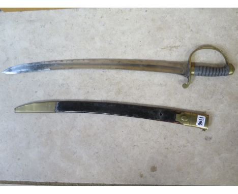 A Victorian police hanger sword with curved 59cm, blade and scabbard. please see images for condition 