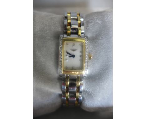 A ladies Longines Dolce Vita stainless steel bi-colour diamond set quartz wristwatch with mother of pearl dial - 18mm wide in