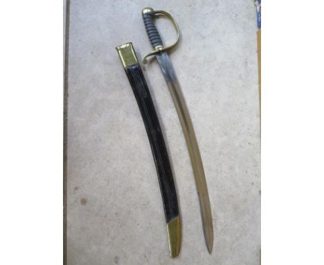 A Victorian police hanger sword with 58cm curved blade and scabbard - please see images for condition