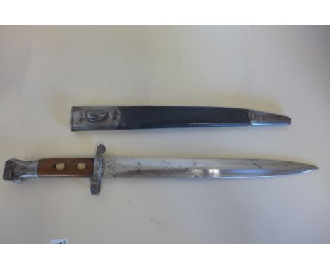 A Victorian British army Enfield bayonet, with leather scabbard, blade length 30.5cm long, blade in good condition, see image