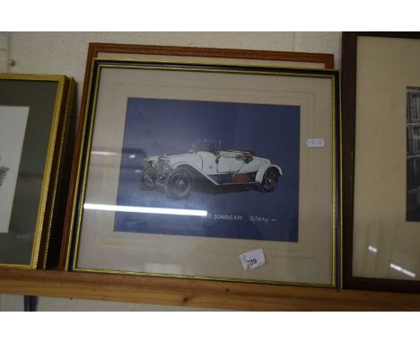 PHOTOGRAPHIC PRINT OF A VINTAGE SUNBEAM CAR, TOGETHER WITH A COLOURED STUDY OF A 1913 SUNBEAM (2)