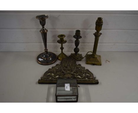 METAL CANDLESTICK, ELECTRIC CORINTHIAN COLUMN METAL STAND ETC