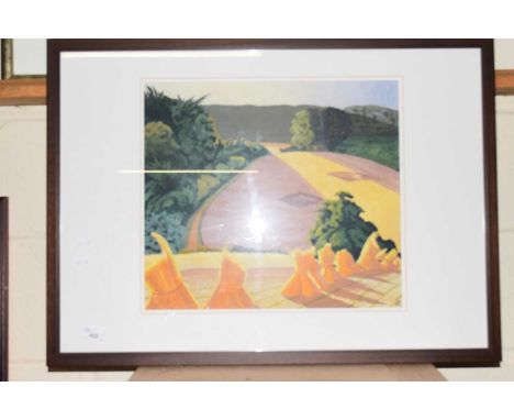 JOHN NASH, COLOURED PRINT, HARVEST SCENE, F/G, 73CM WIDE