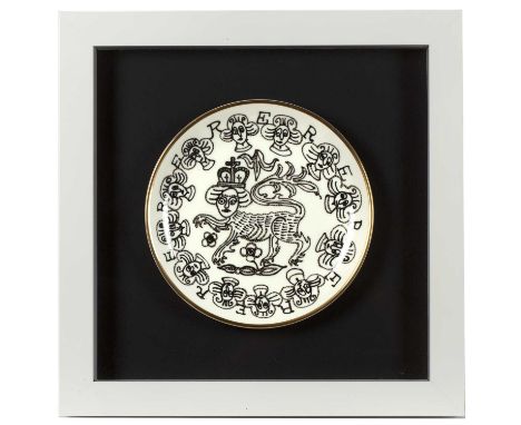 Grayson Perry (b.1960)Lion Queen Plateprinted with a design of Queen Elizabeth II as a lion set within a border of alternatin
