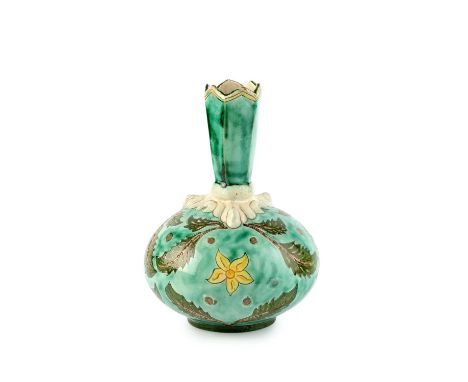 Annie Jones for Della RobbiaVasesquat form, with turquoise glaze decorated with leaves and yellow flowersincised Della Robbia