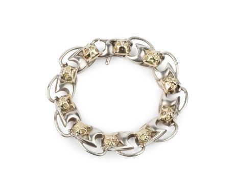 Brett PayneSilver and 9ct gold cat-link braceletsigned 'BP', Sheffield hallmarks for 199719.3cm long.Surface wear, scuffs, sc