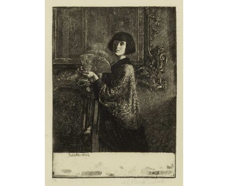 Gerald Brockhurst (1890-1978)Woman with Fansigned in pencil (in the margin)etching19 x 13cm.The sheet and print looks fine. N