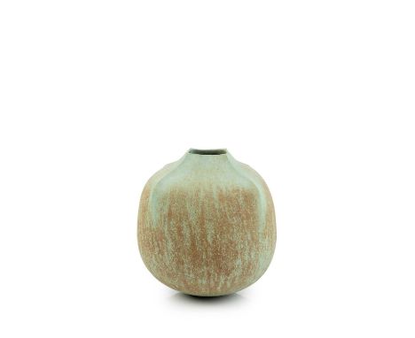 John Ward (1938-2023)Large vesselglobular form with squared shoulders, green and mottled brown glazeimpressed potter's seal32