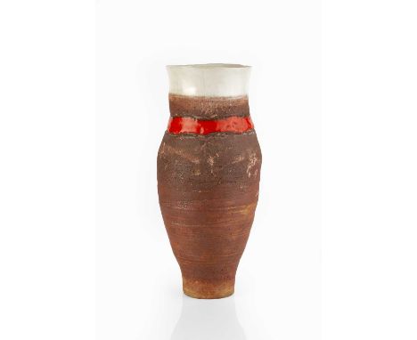 Robin Welch (1936-2019)Vesseltextured glaze under red band and white rimimpressed potter's seal34cm high.