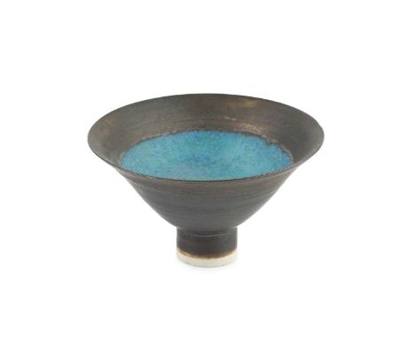 Emmanuel Cooper (1938-2012)Footed bowlmanganese glaze with turquoise interiorimpressed potter's seal7cm high, 12.5cm diameter