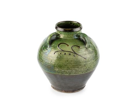 Michael Cardew (1901-1983) at Winchcombe PotteryVasewith green glaze and three handlesimpressed pottery and potter's seal25cm