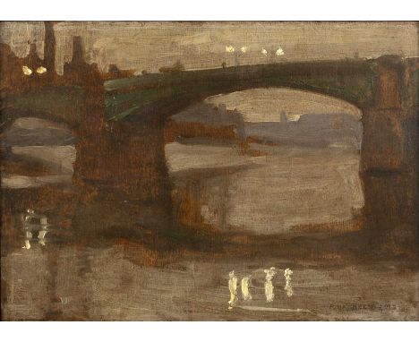 Philip Hagreen (1890-1988)Thames at Dusk, 1912signed and dated (lower right)oil on board25 x 36cm. Provenance:The collection 