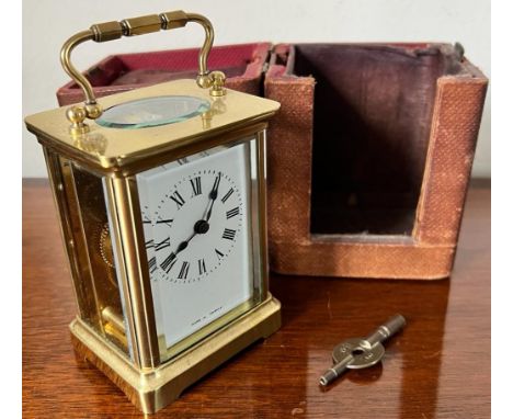 CASED BRASS CARRIAGE CLOCK WITH KEY, NOT TESTED