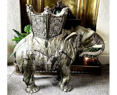 DELPHIN MASSIER CERAMIC ELEPHANT. APP. 75cm H x 87cm L x 61cm W BOTH TUSKS NEED ATTENTION, ONE PART IS BROKE AND NEEDS REATTA