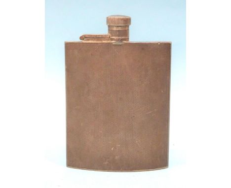 A George VI engine-turned silver hip flask, 13.9cm high, Birmingham 1938, maker F Burton Crosbee, ___5.7oz (178g), stamped to