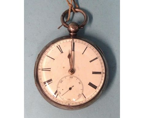 A silver-cased open-face pocket watch with white enamel dial, Roman numerals and seconds subsidiary, the signed fusée lever m