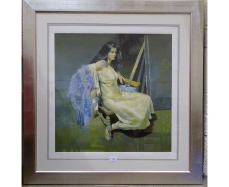 After Robert O Lenkiewicz (1941-2002), 'Esther Seated', a signed limited-edition coloured print, 265/475, 67.5 x 66cm. 