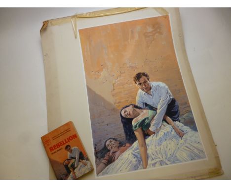 ROGER HALL orig cover artwork for MICHAEL BARRETT: REBELLION, Corgi books 1958 approx size 20" x 13" with acetate overlay and
