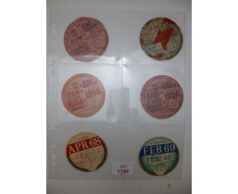 Six Vintage Vehicle Tax Discs 1928 to 1969 inc 1928 30 September (quarterly) Triumph Motorcycle, 245cc, reg no: CK6656, Licen