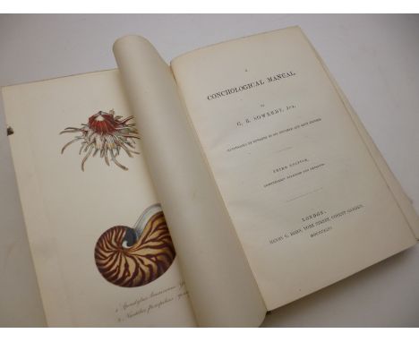 GEORGE BRETTINGHAM SOWERBY: A CONCHOLOGICAL MANUAL, L, 1846, 3rd edn, 27 hand col'd plts, 2 fdg tables, orig blind stpd cl gt