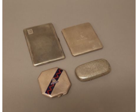 Silver, comprising; a rectangular cigarette case with engine turned decoration, Birmingham 1961, a rectangular cigarette case