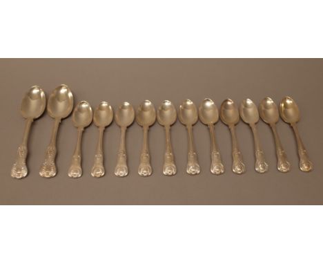 Silver table flatware, comprising; eleven Victorian King's pattern teaspoons, London 1846 and two Victorian King's pattern de