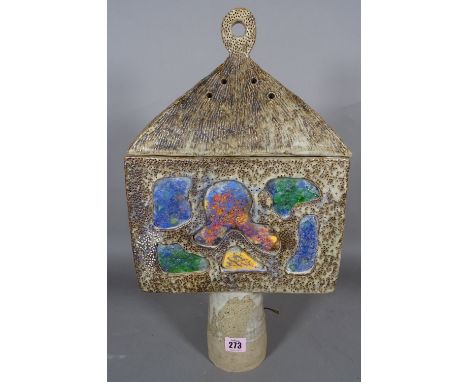 A Studio pottery lamp base with shade, signed Sienna, 50cm high. 
